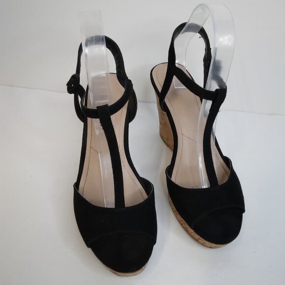 CHARLES by Charles David T-Strap Black Cork Wedge Sandals Size 9M - Picture 2 of 12